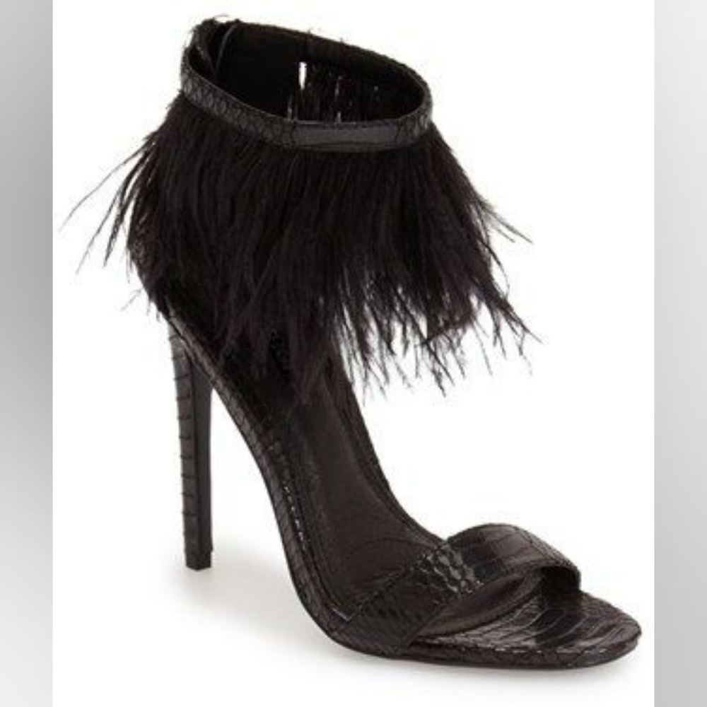 TOP SHOP Ravenous Feather Faux Croco Black Sandals Size 39 or US 8